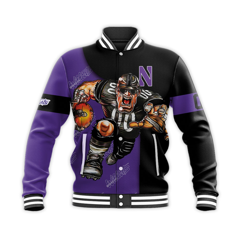 northwestern wildcats baseball jacket button up zipper hooded all over print football go on gift for fans ncaa sz4ej