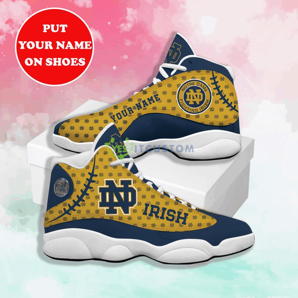 notre dame fighting football style custom name air jordan 13 sneaker