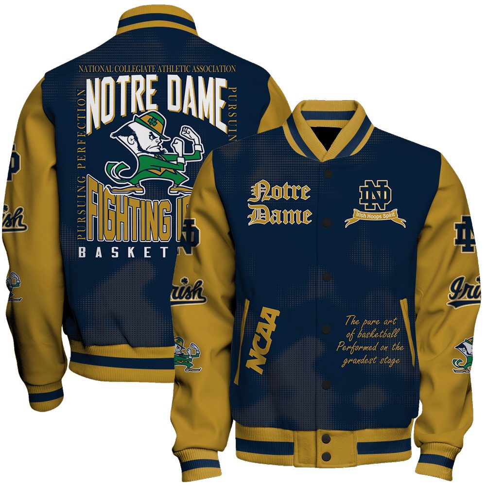 notre dame fighting irish ncaa basketball irish hoops spirit 3d unisex baseball varsity jacket baseball jacket all over print 0q9m6