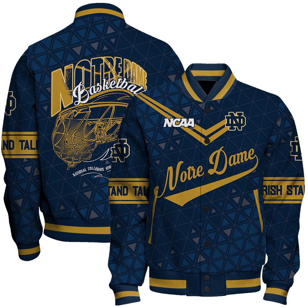 notre dame fighting irish ncaa basketball irish stand tall 3d unisex baseball varsity jacket baseball jacket all over print 1nrc9