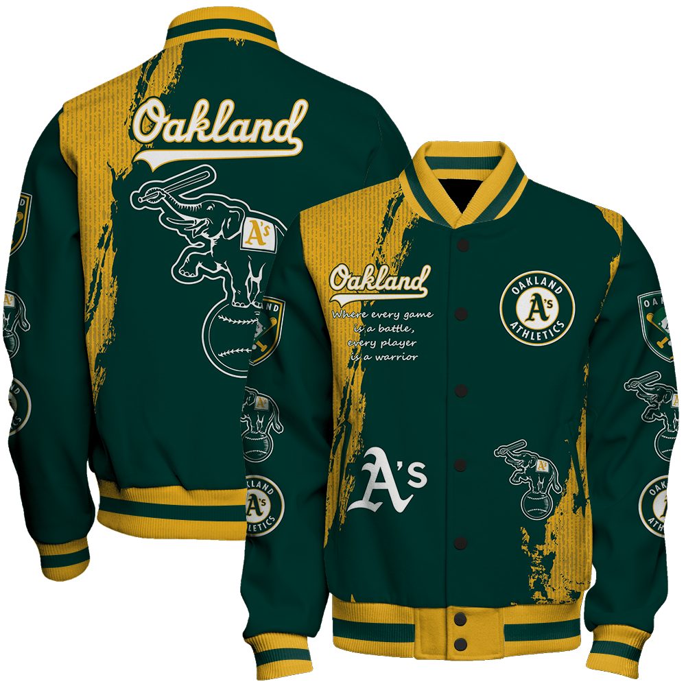 oakland athletics mlb baseball every game is a battle 3d unisex baseball varsity jacket baseball jacket all over print tlyt3