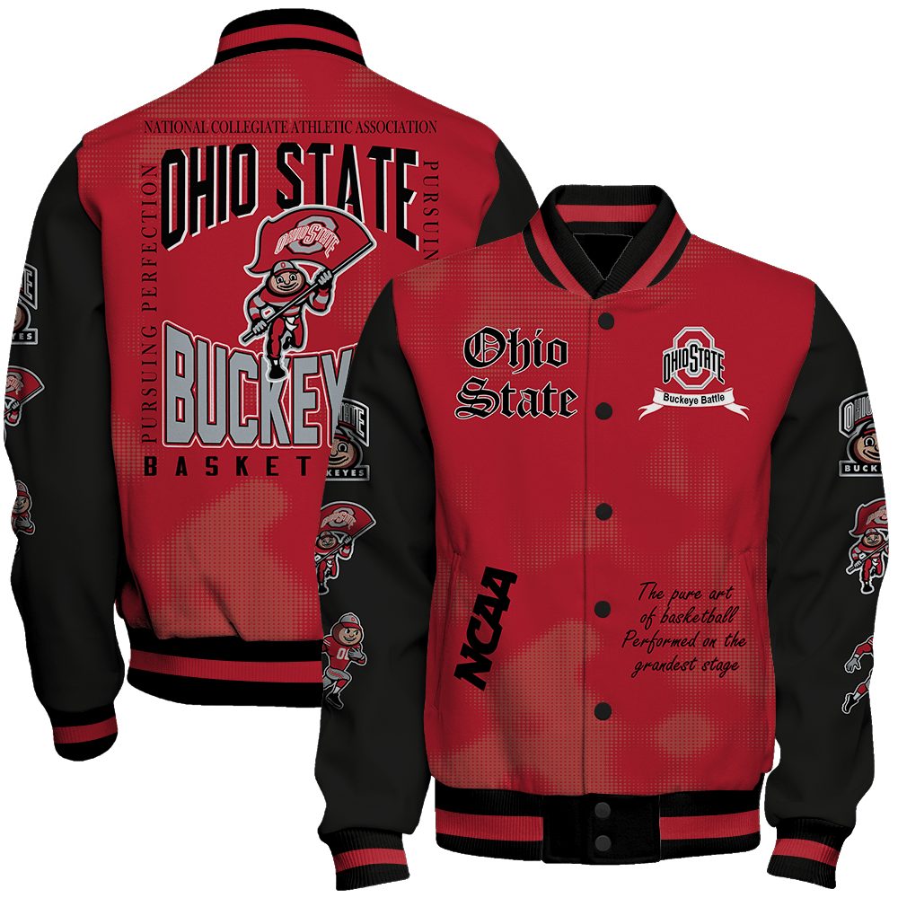 ohio state buckeyes ncaa basketball buckeye battle 3d unisex baseball varsity jacket baseball jacket all over print mbb0d