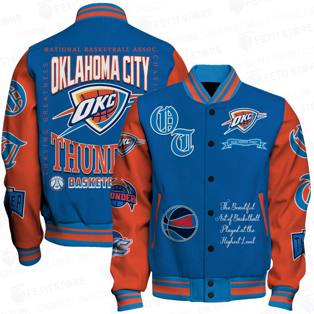 oklahoma city thunder nba print baseball varsity jacket baseball jacket all over print sfat v25 57so3