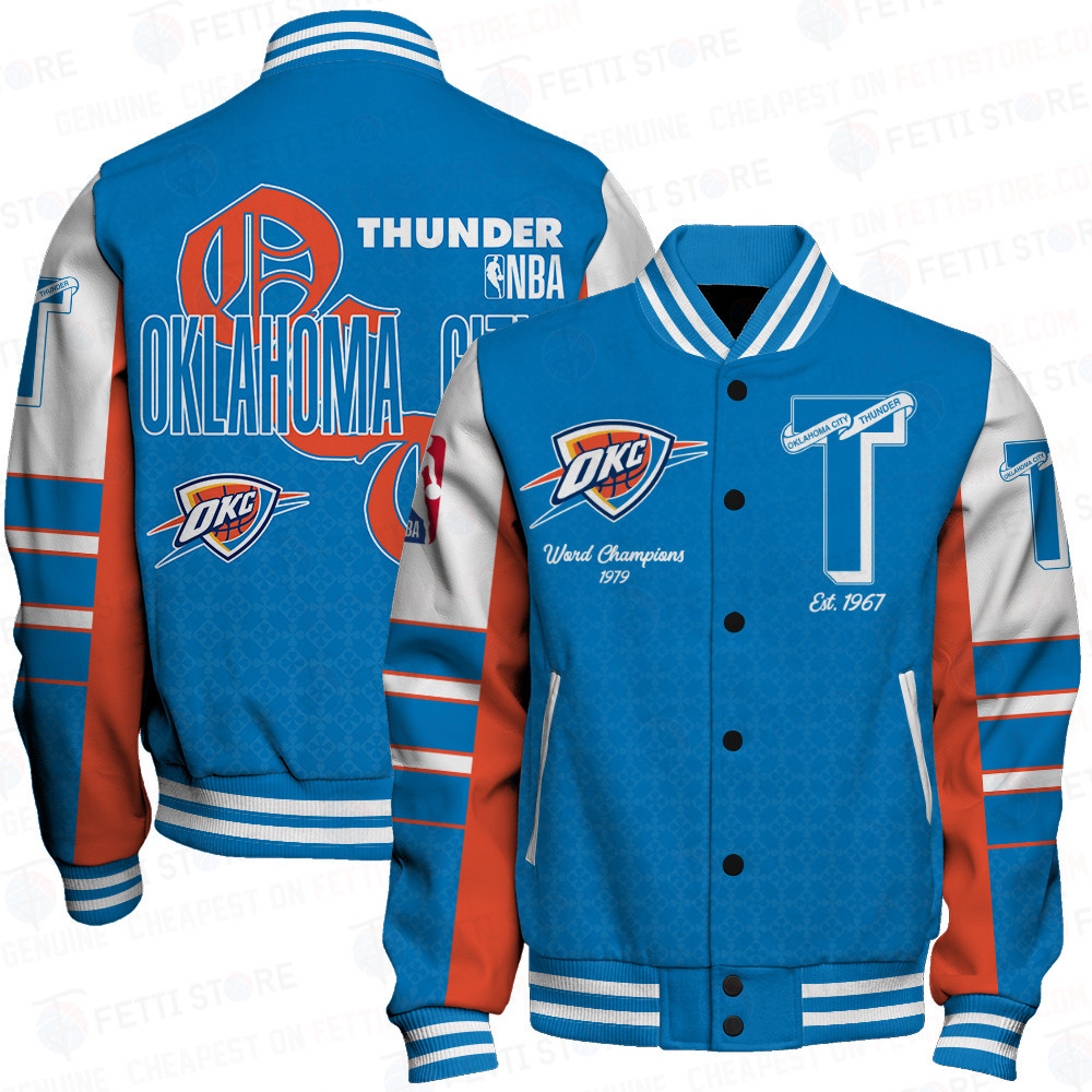 oklahoma city thunder team logo sport pattern retro baseball varsity jacket baseball jacket all over print 8petm