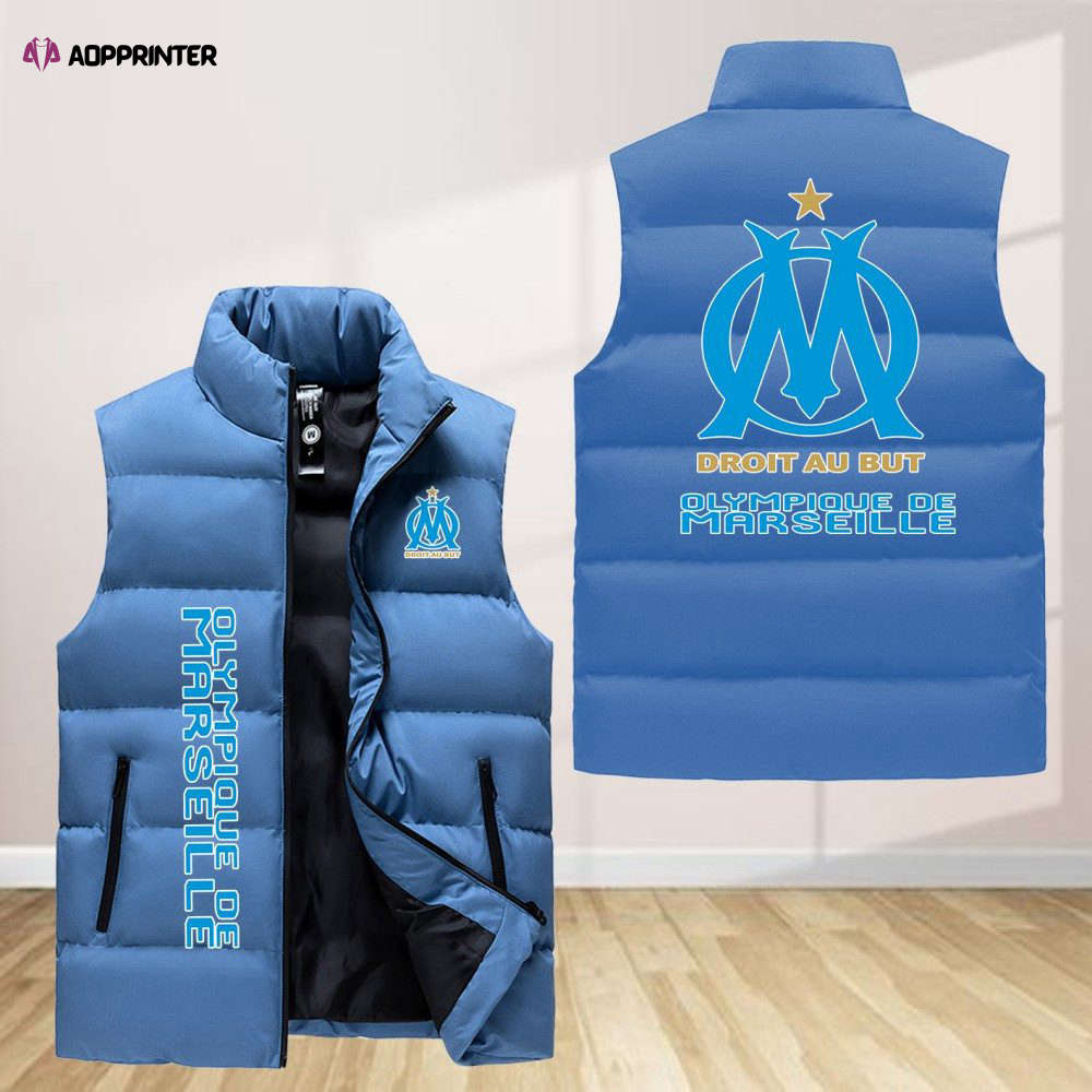 olympique de marseille sleeveless puffer jacket custom for fans spj0315