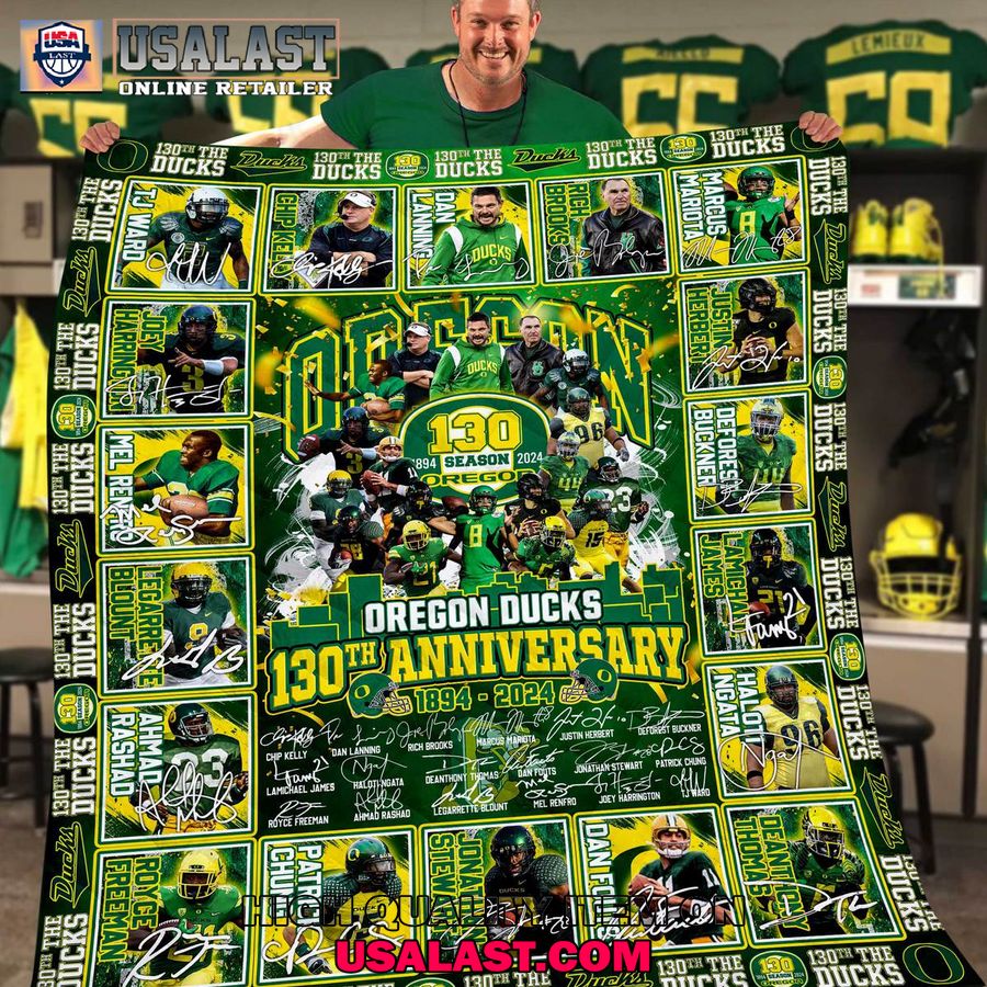 oregon ducks 130th anniversary 1894 2024 special quilt blanket 1 Z8zFM