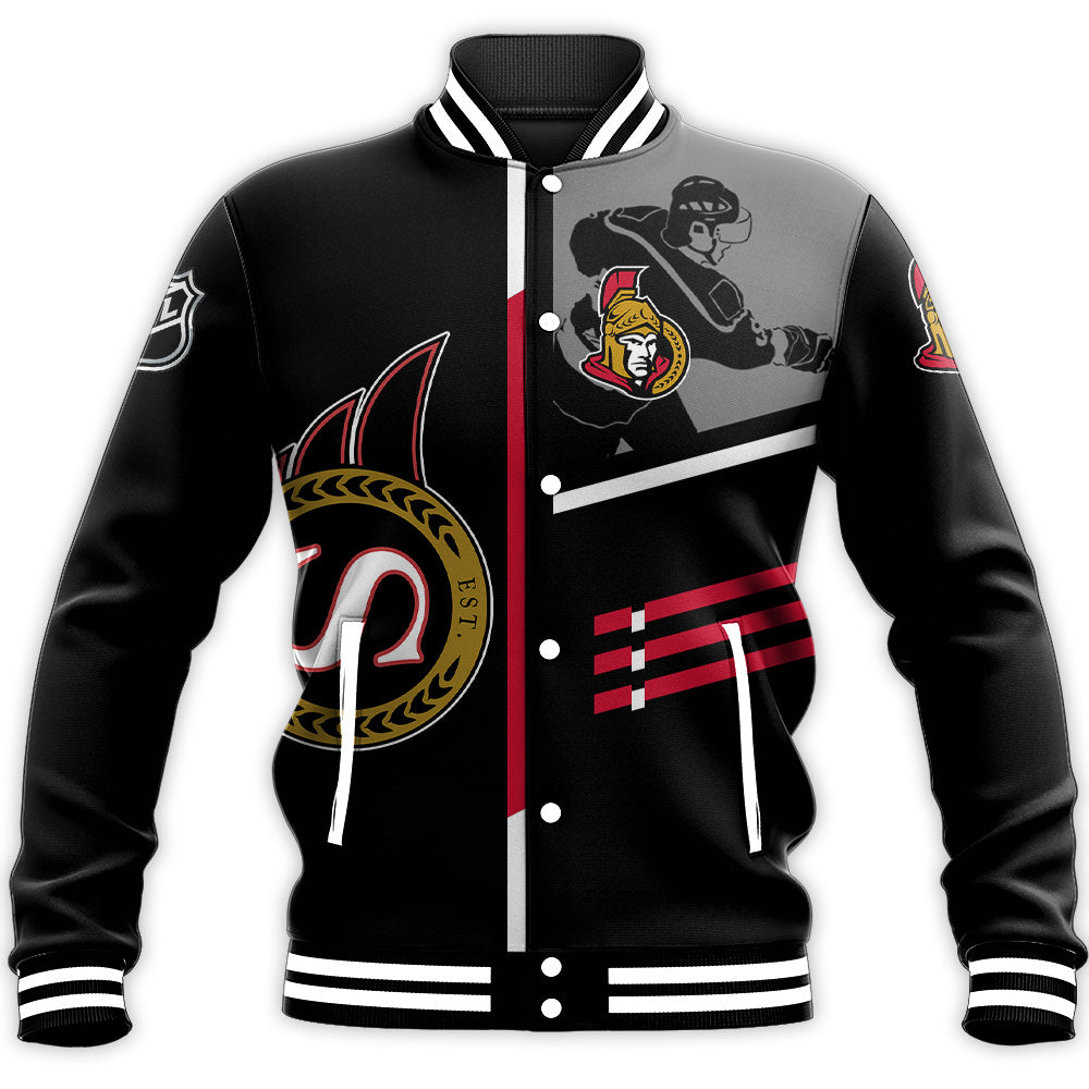 ottawa senators baseball jacket button up zipper hooded all over print personalized hockey for fan nhl rvhlv