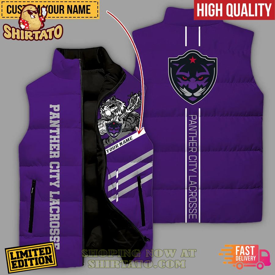 panther city lacrosse custom name sleeveless puffer jacket 1 fgT8Q