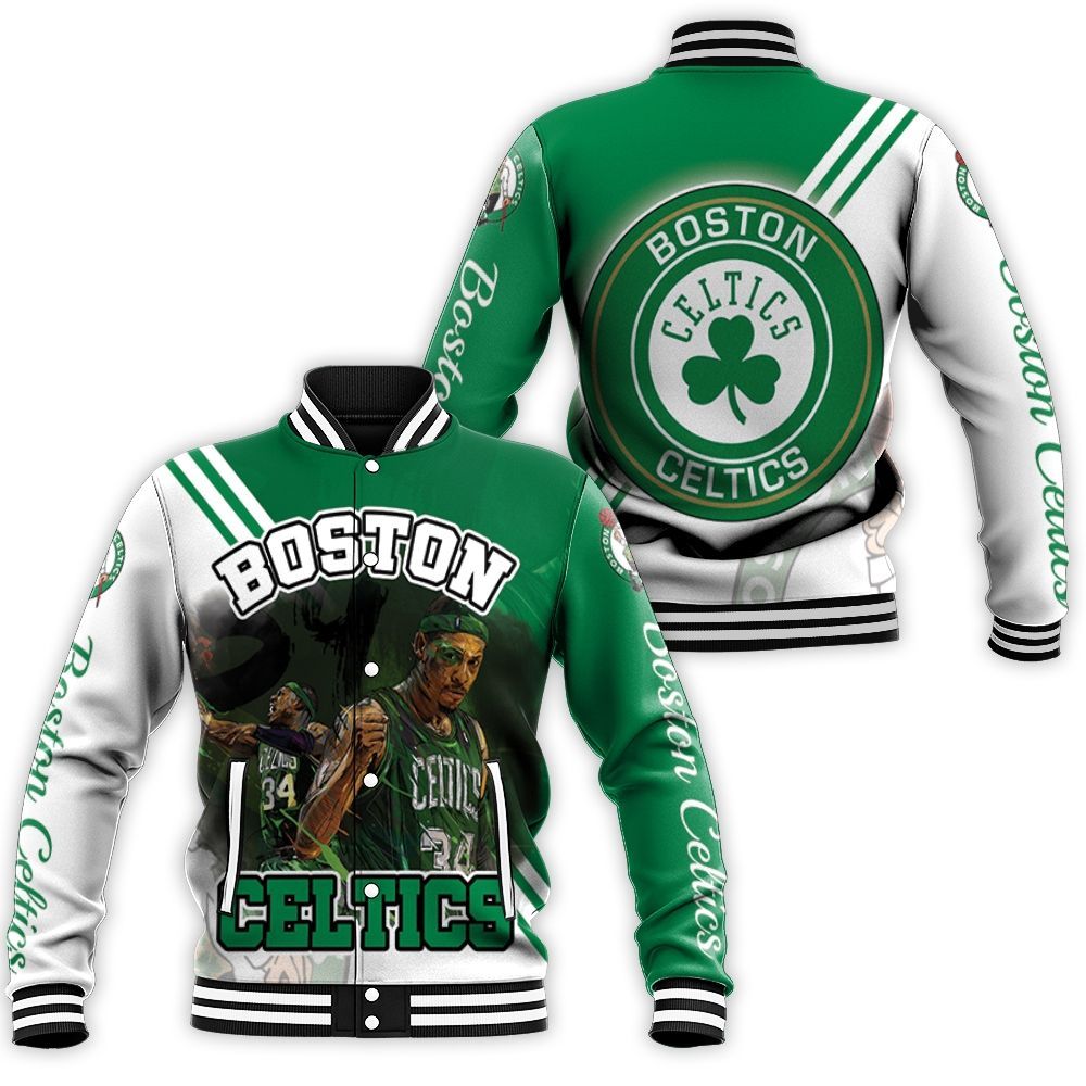 paul pierce 34 boston celtics baseball jacket button up zipper hooded all over print nba ddf9w