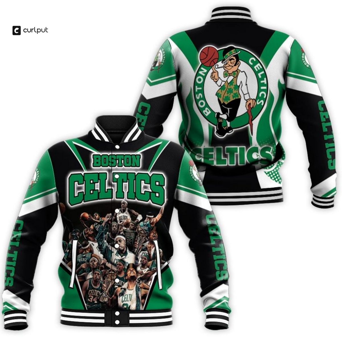 paul pierce 34 boston celtics champions baseball jacket button up zipper hooded all over print nba bhnqy