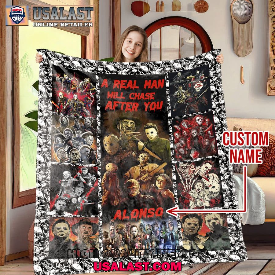 personalized a real man will chase after you halloween quilt and blanket 1 AUIhw