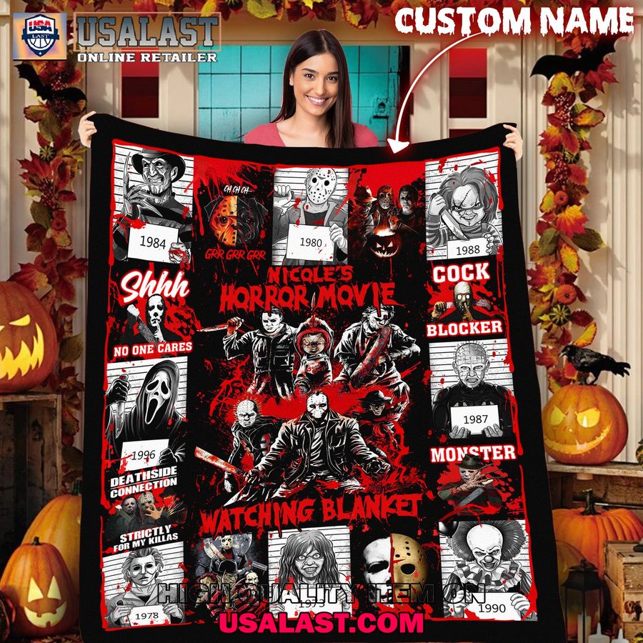 personalized horror movie watching quilt blanket 1 btPyX