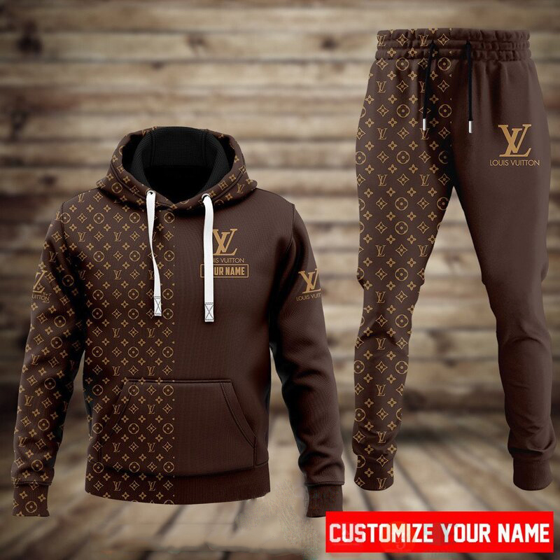 personalized louis vuitton brown hoodie sweatpants pants men and women outfit trending 2023 lv luxury clothing clothes outfit for men 20231205093426548