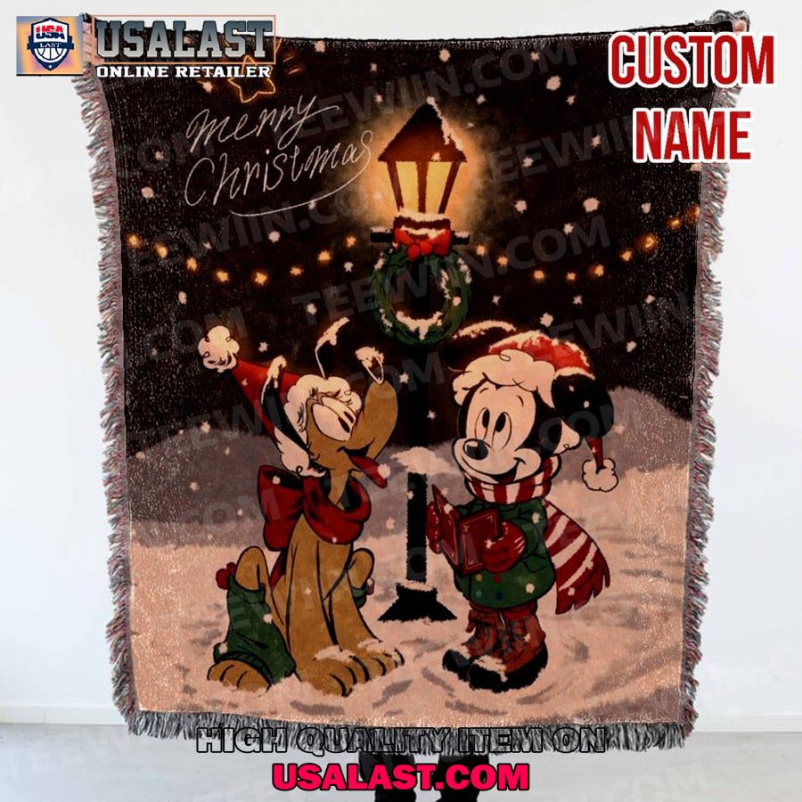 personalized mickey and pluto dog merry christmas quilt blanket 1 fFCBK