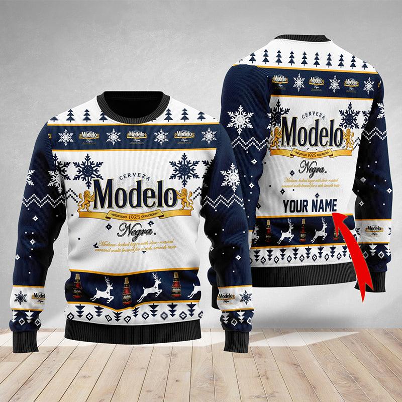 personalized modelo beer christmas ugly sweater flexiquor com