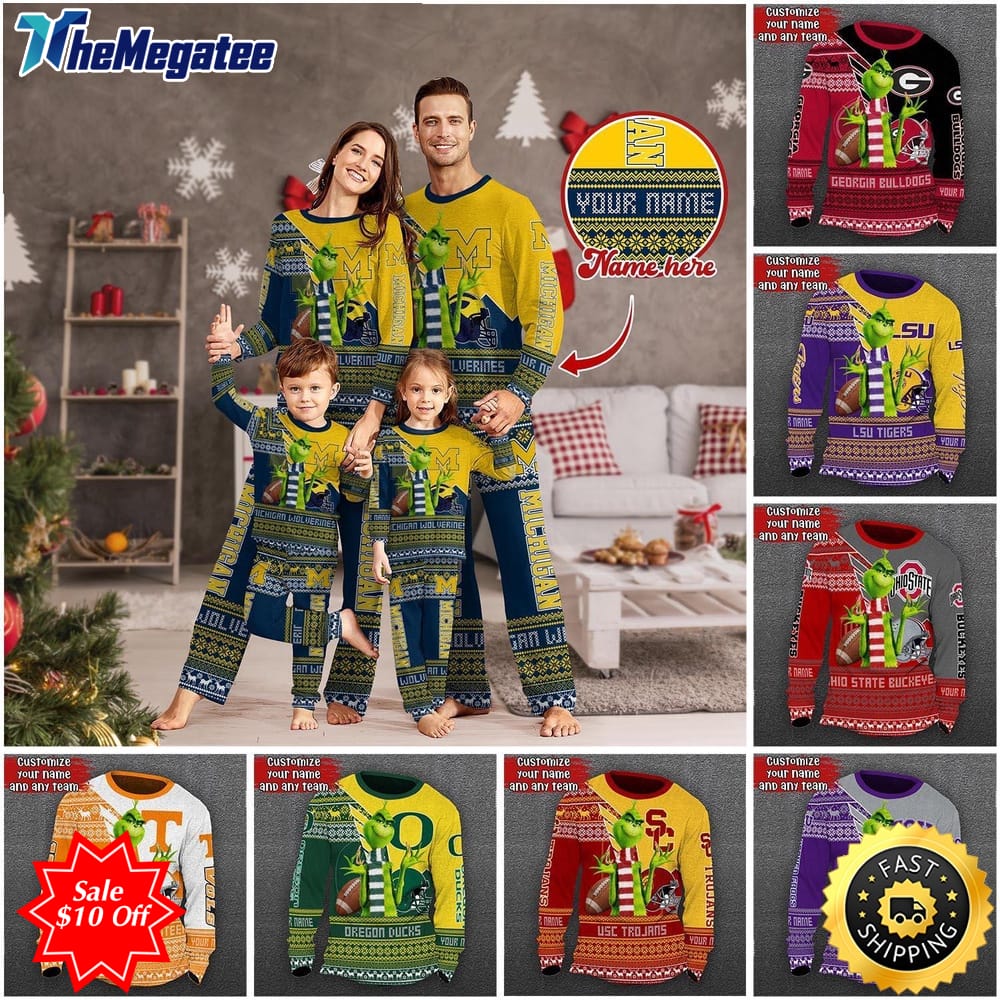 personalized ncaa customized pajamas xmas for sport family