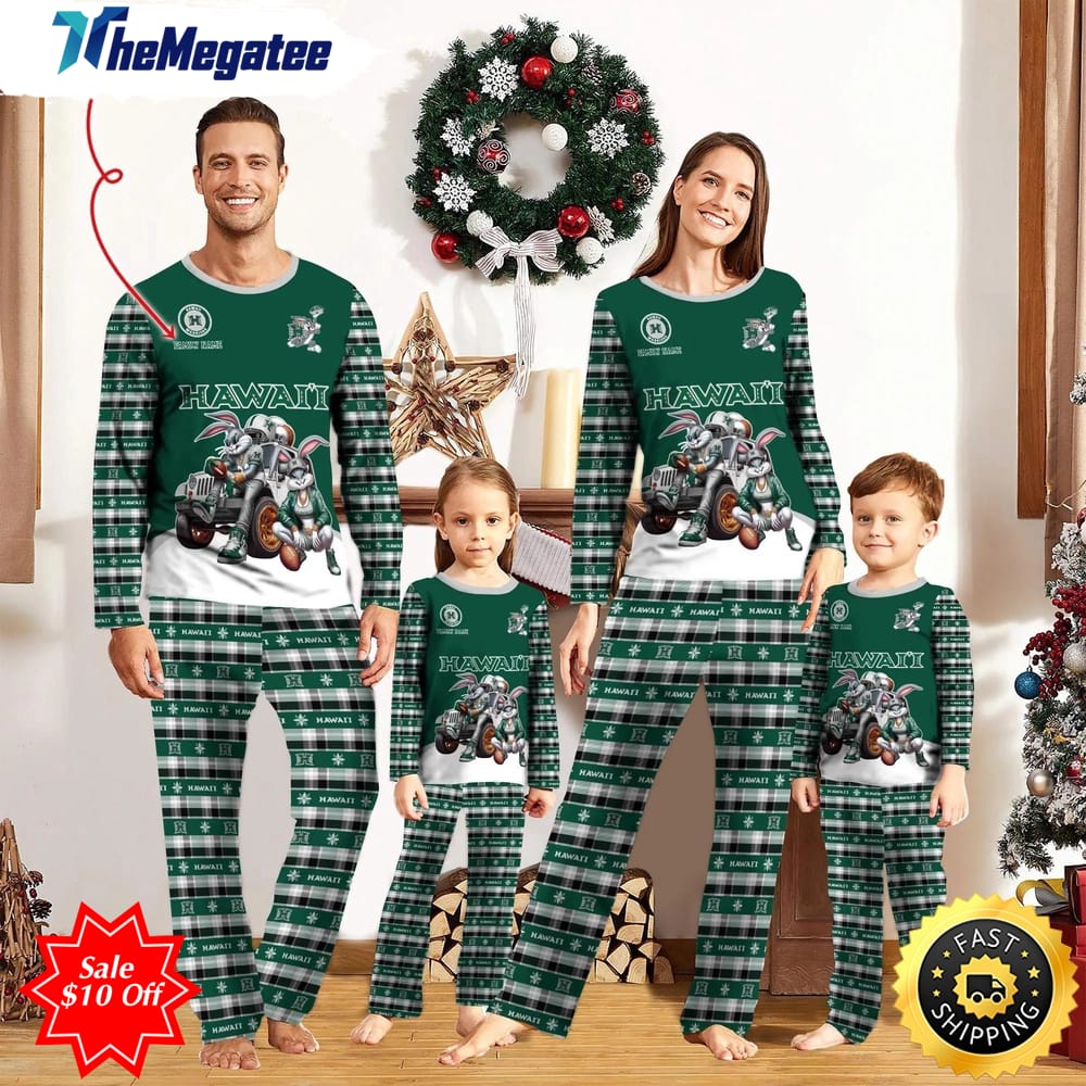 personalized ncaa hawaii rainbow warriors pajamas for family