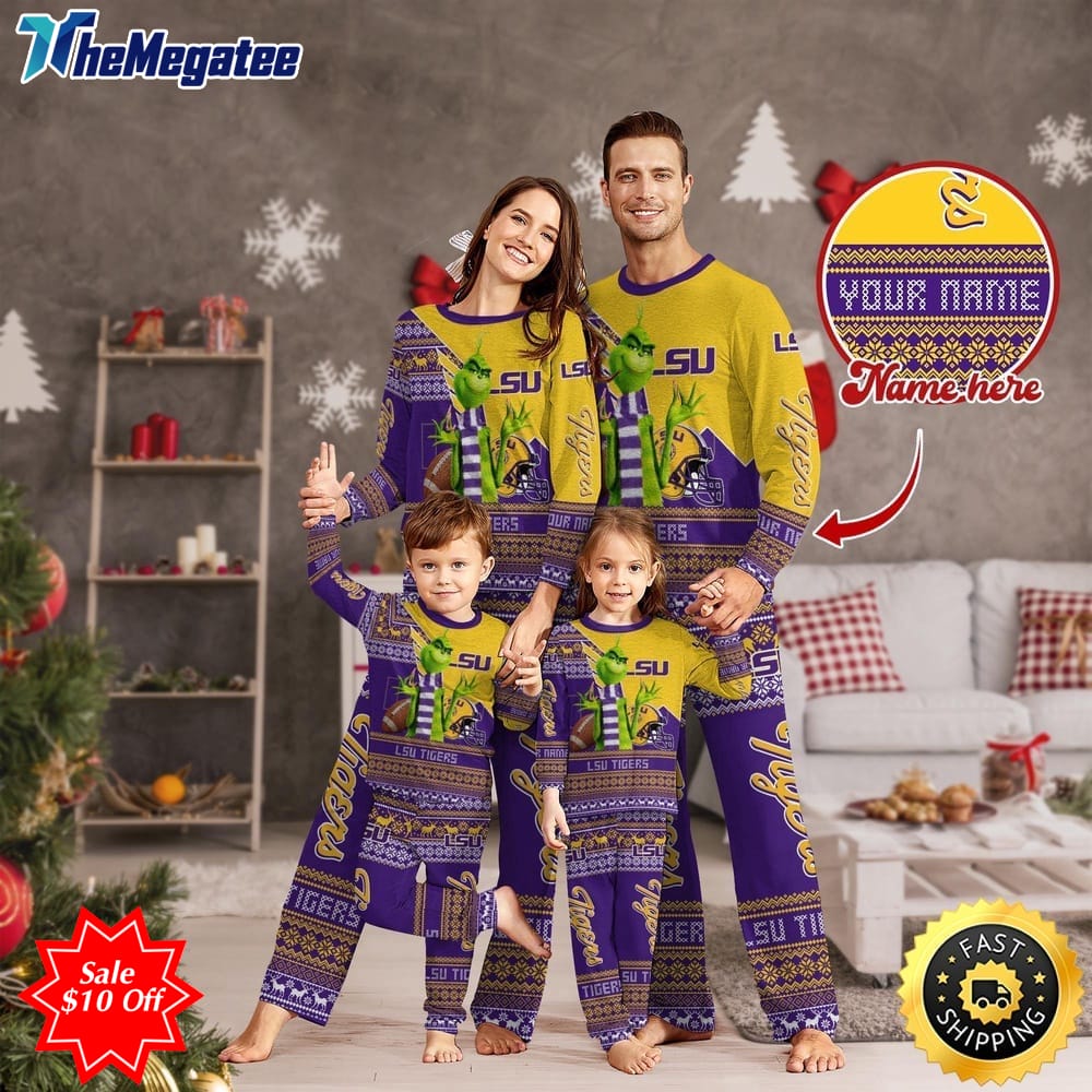 personalized ncaa lsu tigers pajamas xmas for sport family