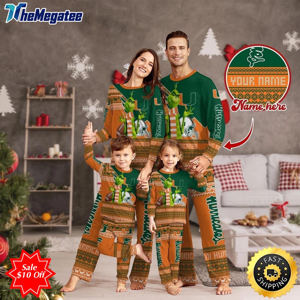 personalized ncaa miami hurricanes pajamas xmas for sport family