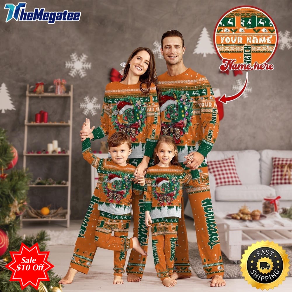 personalized ncaa miami hurricanes pajamas xmas for sports fan