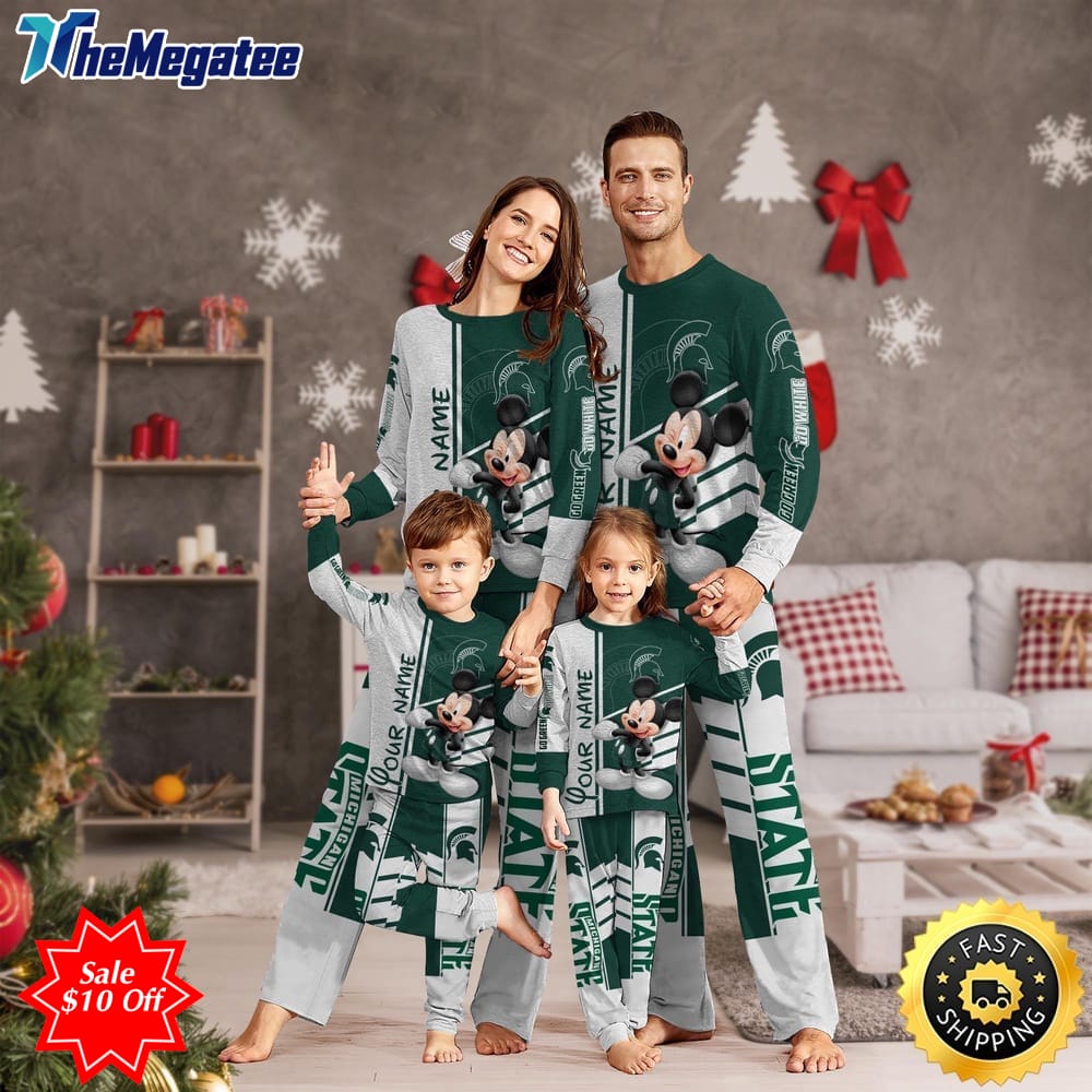 personalized ncaa michigan state spartans pajamas mickey mouse for family