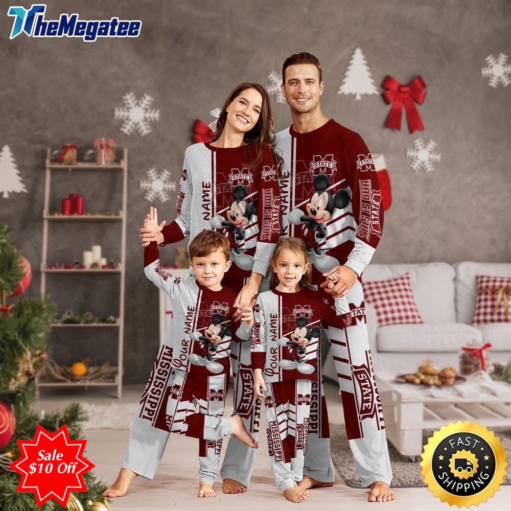 personalized ncaa mississippi state bulldogs pajamas mickey mouse for family