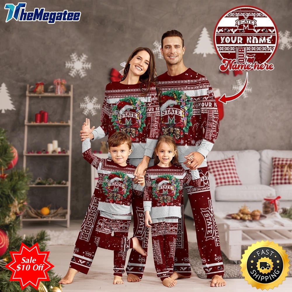 personalized ncaa mississippi state bulldogs pajamas xmas for sports fan