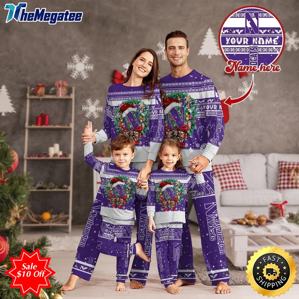 personalized ncaa northwestern wildcats pajamas xmas for sports fan