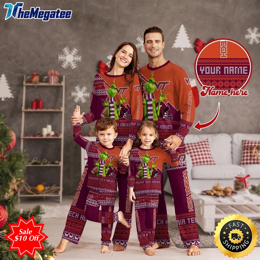 personalized ncaa virginia tech hokies pajamas xmas for sport family