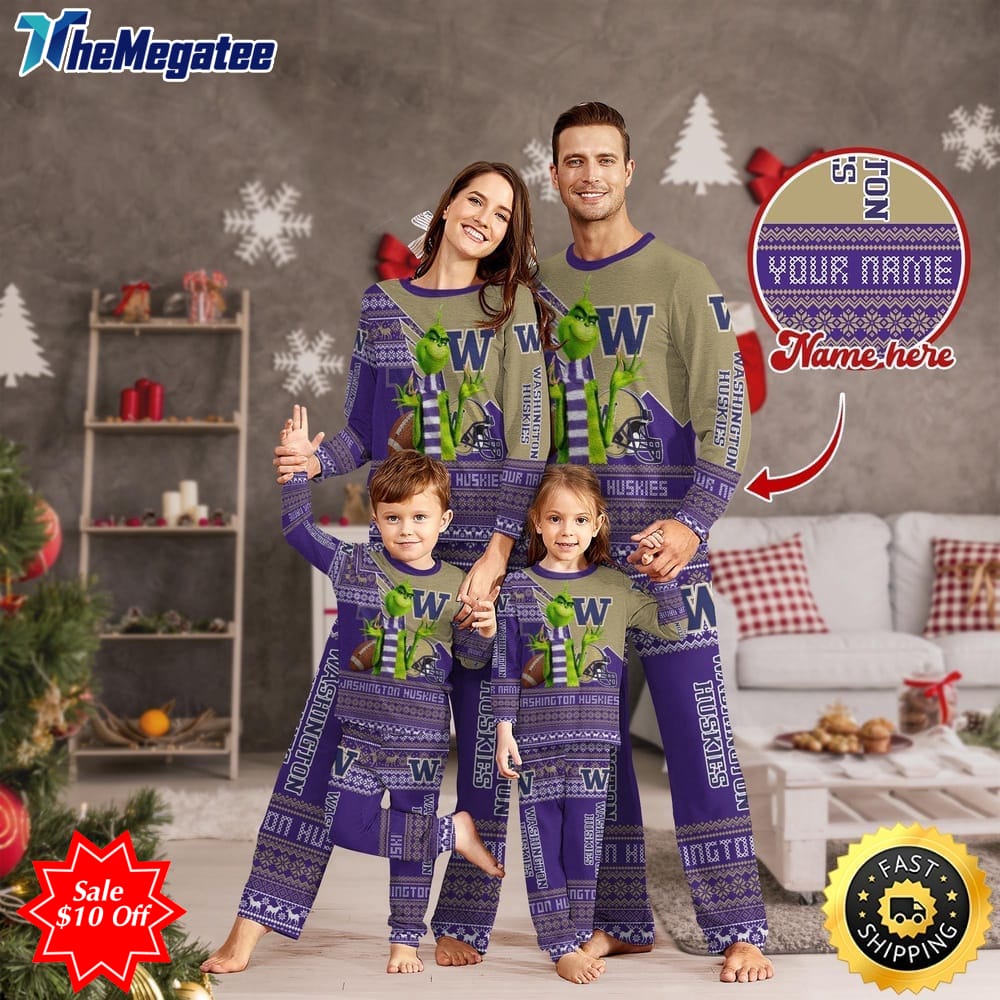 personalized ncaa washington huskies pajamas xmas for sport family