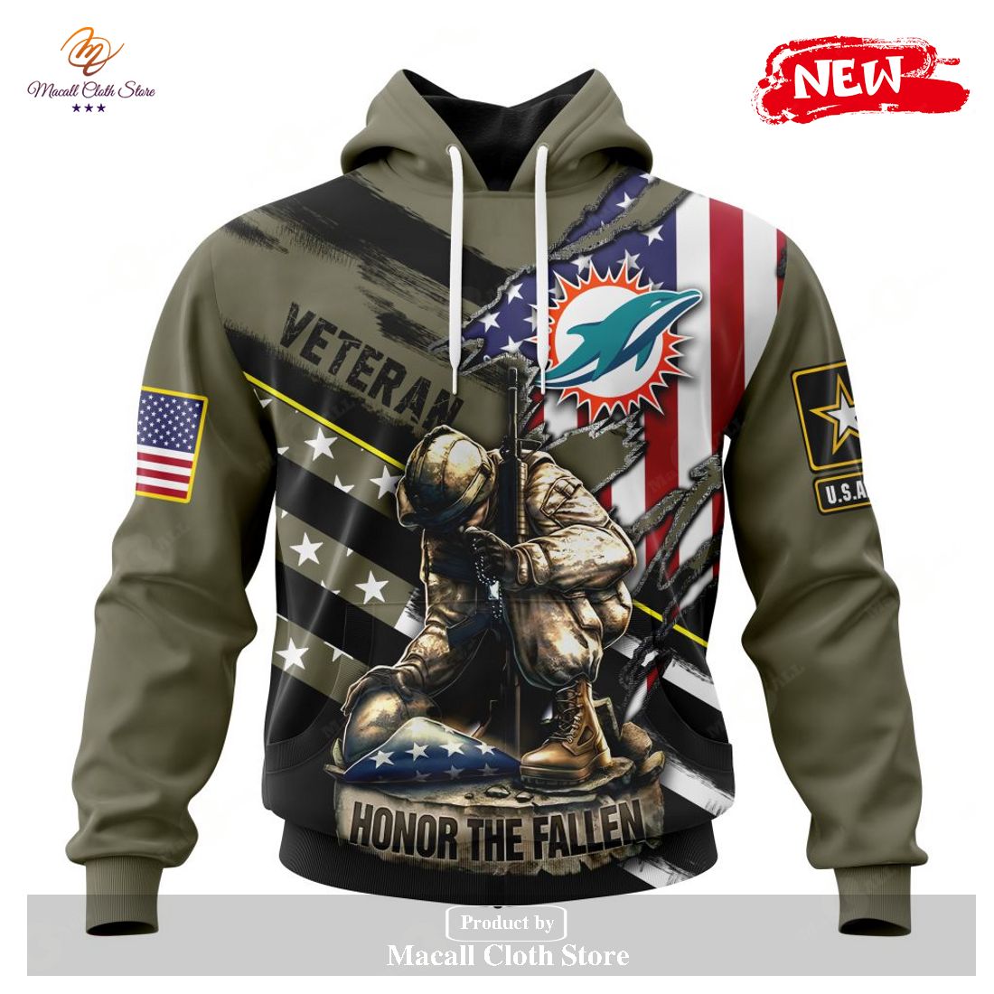 personalized nfl miami dolphins honor veterans kneeling soldier design hoodie sweatshirt 3d 1 sxQMc