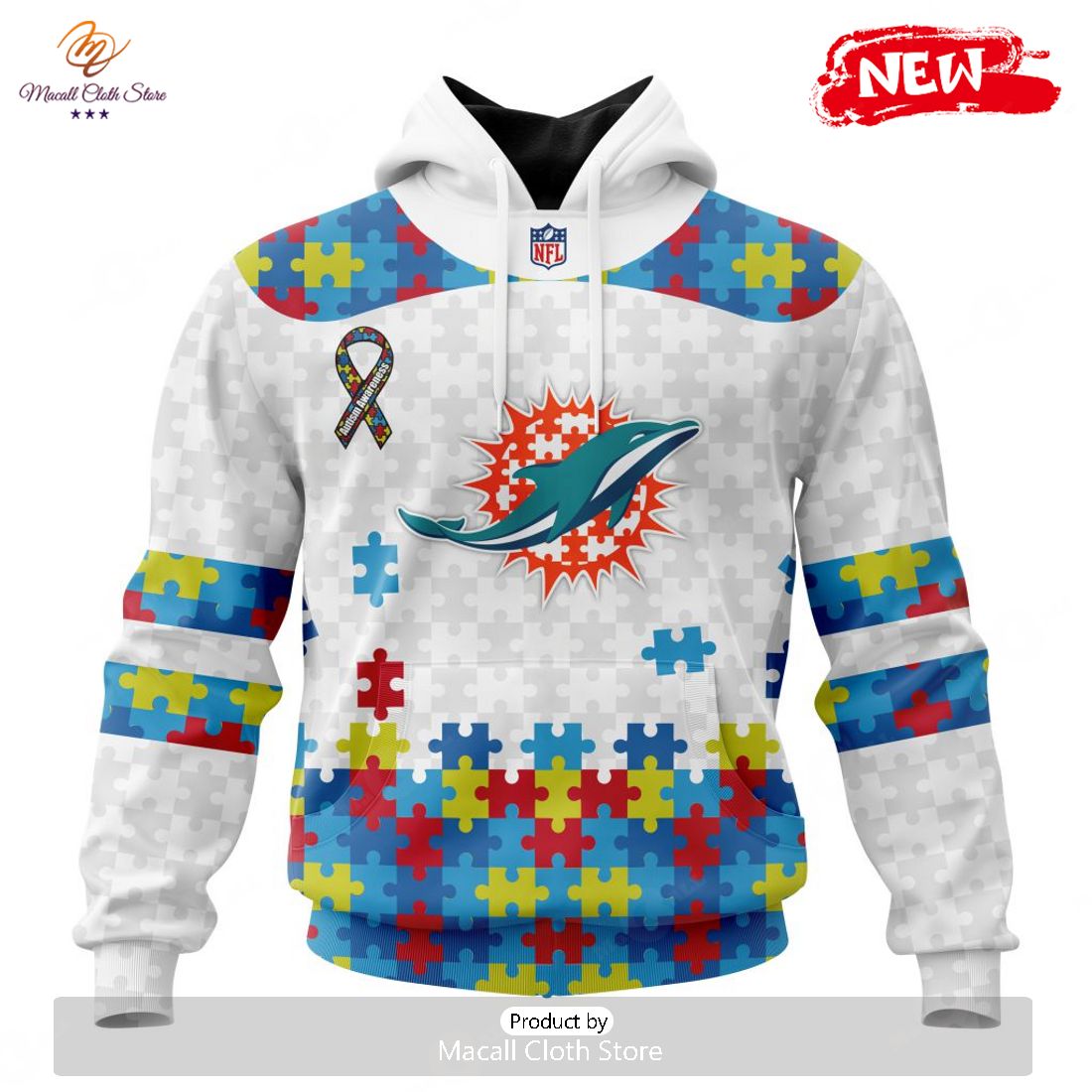 personalized nfl miami dolphins special autism awareness design hoodie sweatshirt 3d 1 wvblS