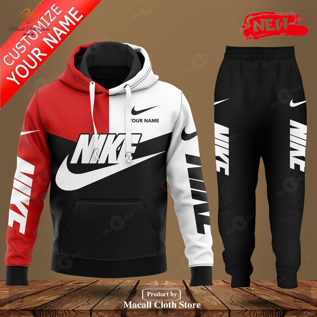 personalized nike black red white mixing color premium design hoodie sweatshirt 3d and pants 1 YOsGY