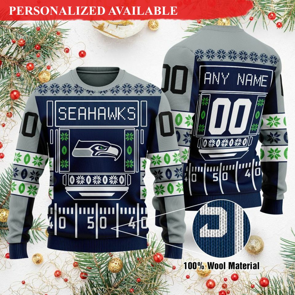 personalized seattle football christmas ugly sweater sweatshirt 8277