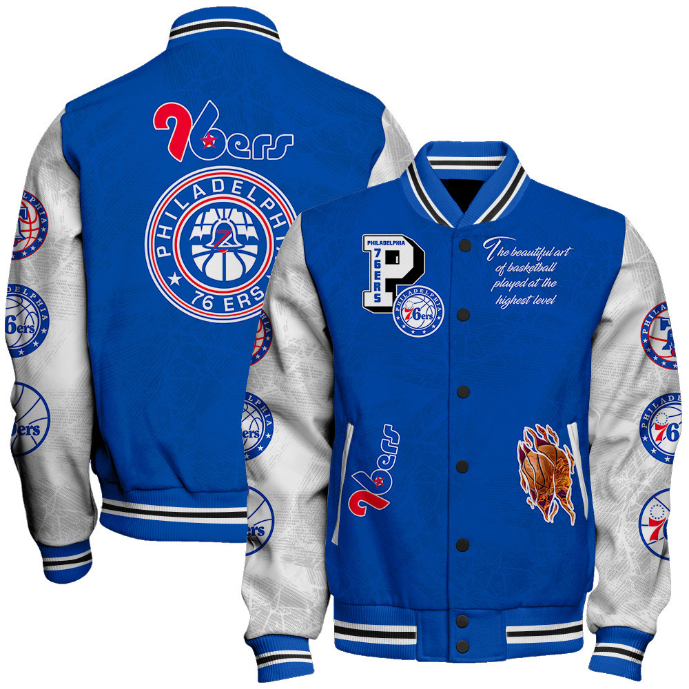 philadelphia 76ers team logo sport pattern baseball varsity jacket baseball jacket all over print fyucu