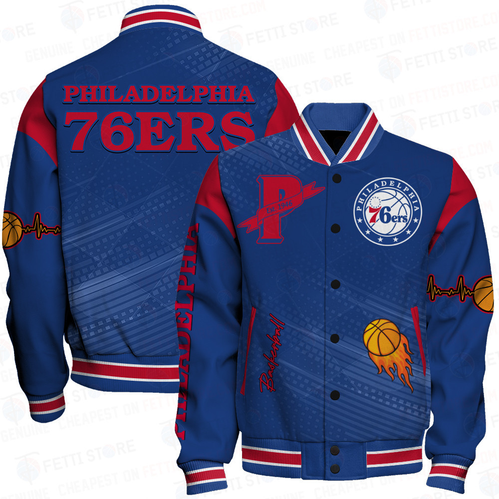 philadelphia 76ers team logo sport pattern basketball baseball varsity jacket baseball jacket all over print rva2a