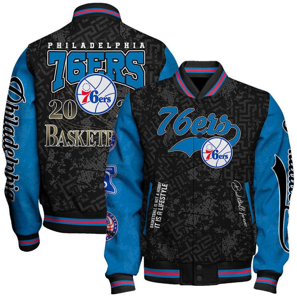 philadelphia 76ers team logo sport pattern basketball forever baseball varsity jacket baseball jacket all over print i3jqj