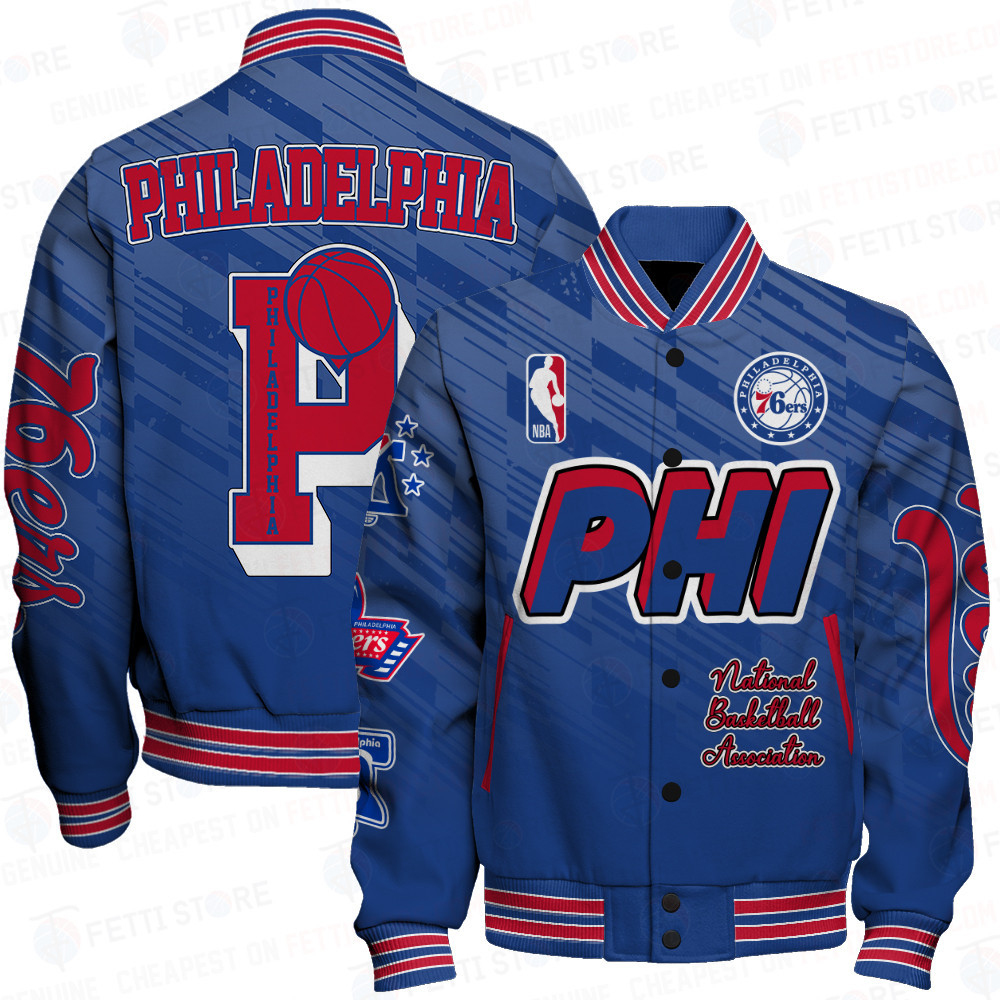 philadelphia 76ers team logo sport pattern nba baseball varsity jacket baseball jacket all over print r1hdj