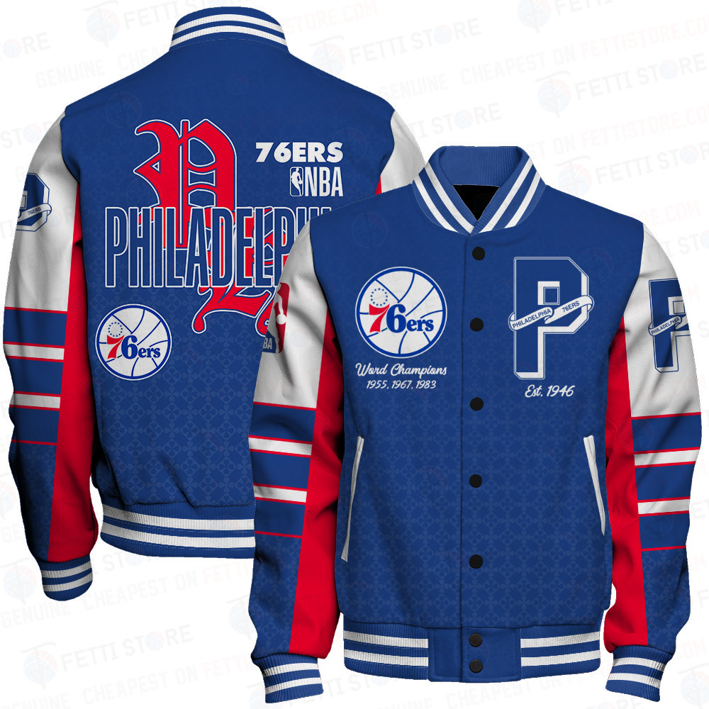 philadelphia 76ers team logo sport pattern retro baseball varsity jacket baseball jacket all over print fiqoc