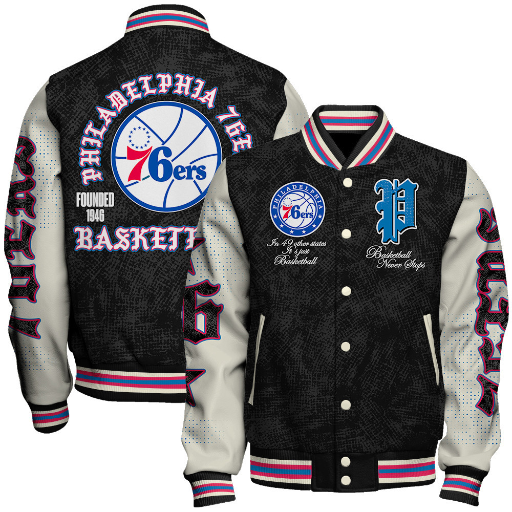 philadelphia 76ers team logo sport pattern style baseball varsity jacket baseball jacket all over print r28nl