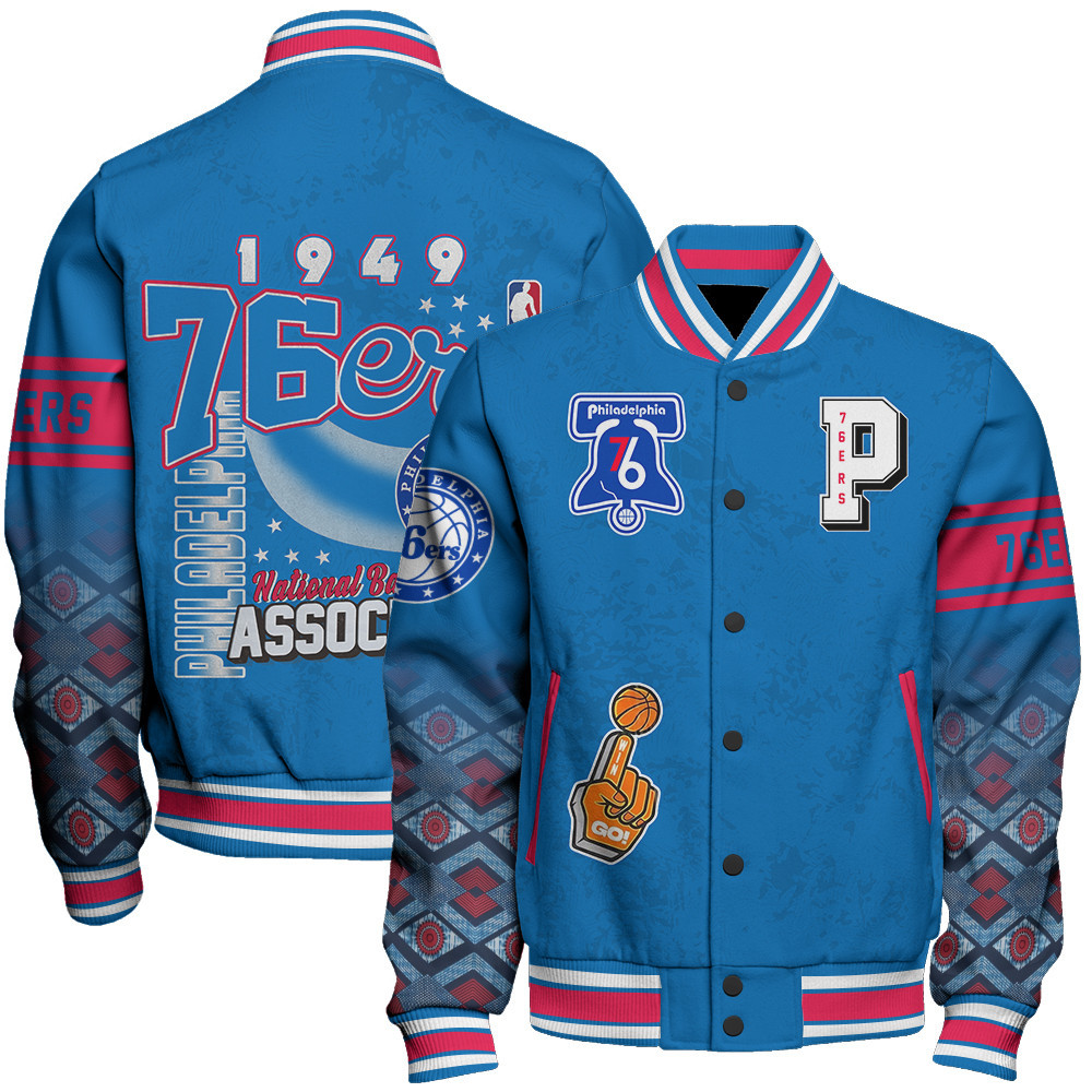 philadelphia 76ers team logo sport pattern vintage baseball varsity jacket baseball jacket all over print l8qs2