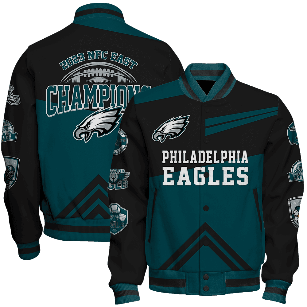 philadelphia eagles 2023 nfc east champions nfl baseball varsity jacket baseball jacket all over print c0xpt