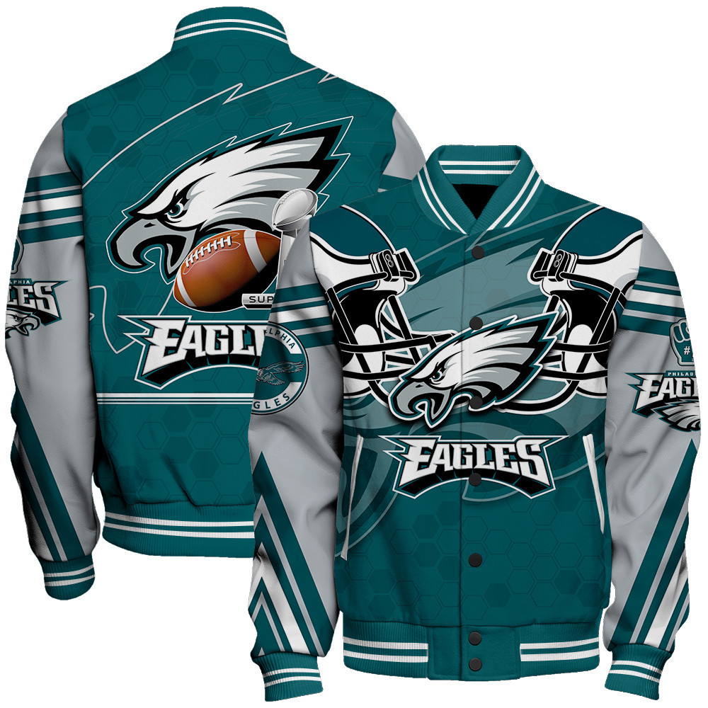 philadelphia eagles 3d football pattern cool print baseball varsity jacket baseball jacket all over print bhktu