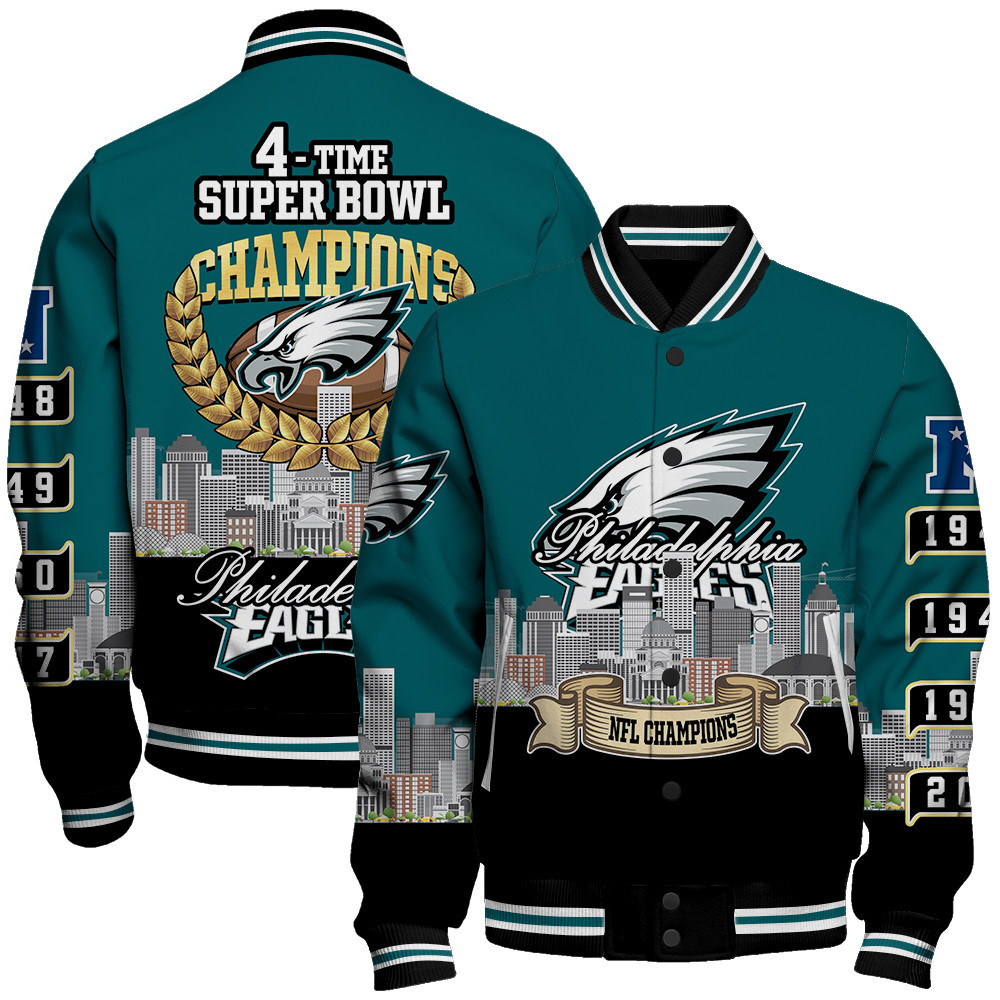 philadelphia eagles 4x champions super bowl nfl baseball varsity jacket baseball jacket all over print stm v6 npzl8