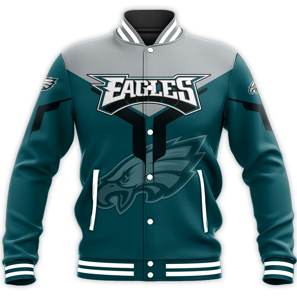 philadelphia eagles baseball jacket button up zipper hooded all over print drinking style nfl sz2dq