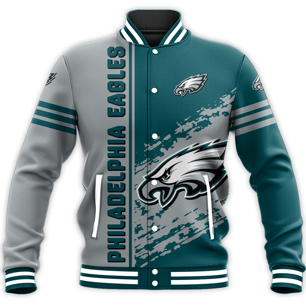 philadelphia eagles baseball jacket button up zipper hooded all over print quarter style nfl h0seo