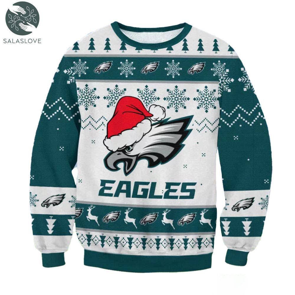 philadelphia eagles big logo santa hat nfl ugly christmas sweater 1 rretbn