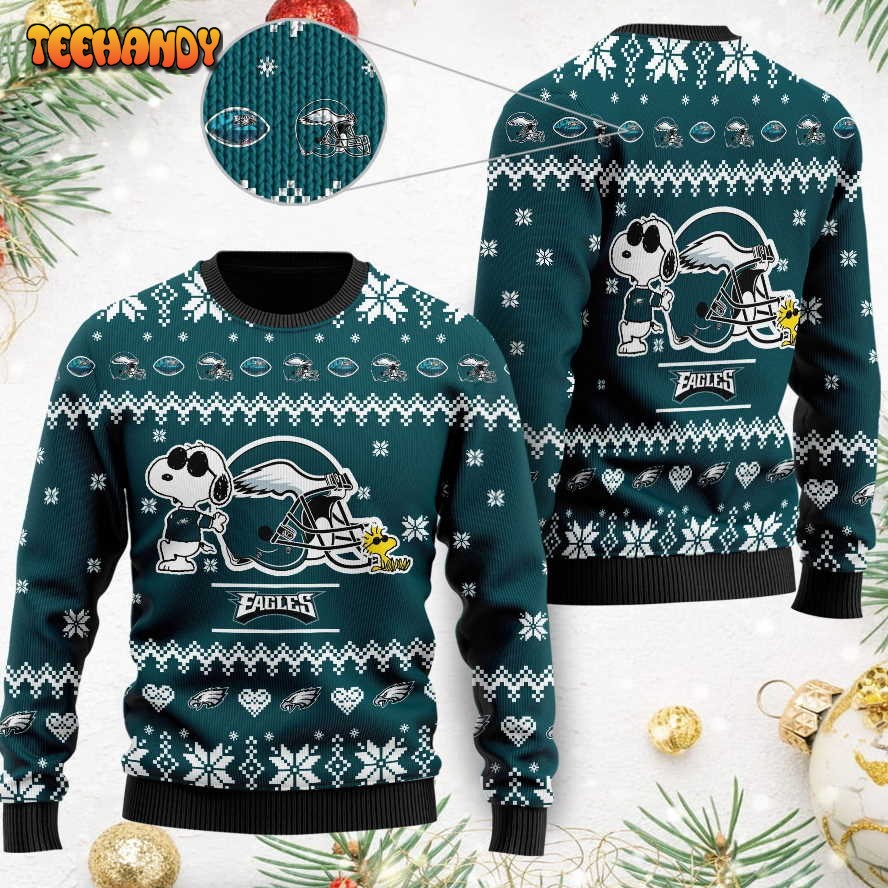 philadelphia eagles cute the snoopy show football helmet 3d ugly sweater 3ak6k