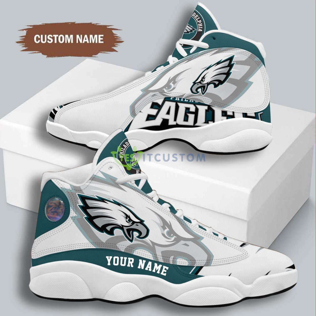 philadelphia eagles football team custom name air jordan 13 sneaker hot design for fans