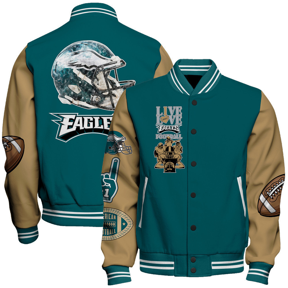 philadelphia eagles live love eagles football print baseball varsity jacket baseball jacket all over print ifx5h